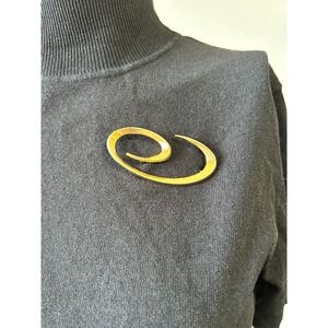 Vintage Modernist Gold Tone Ribbon Swirl Brooch Pin Abstract Fluid Open Geo EUC